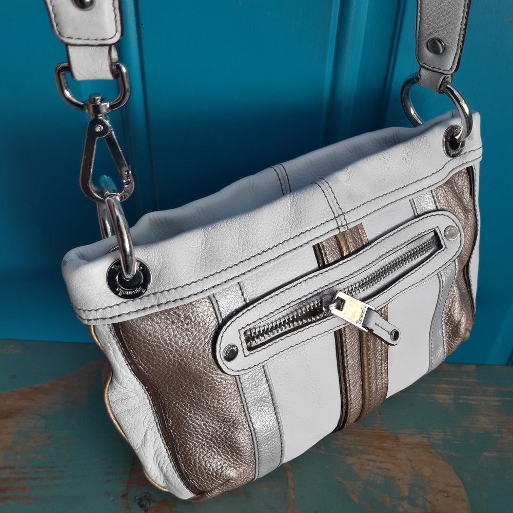 Genuine Leather Crossbody Bag Modern White Contemporary Pebbled Leather Purse - Picture 14 of 16